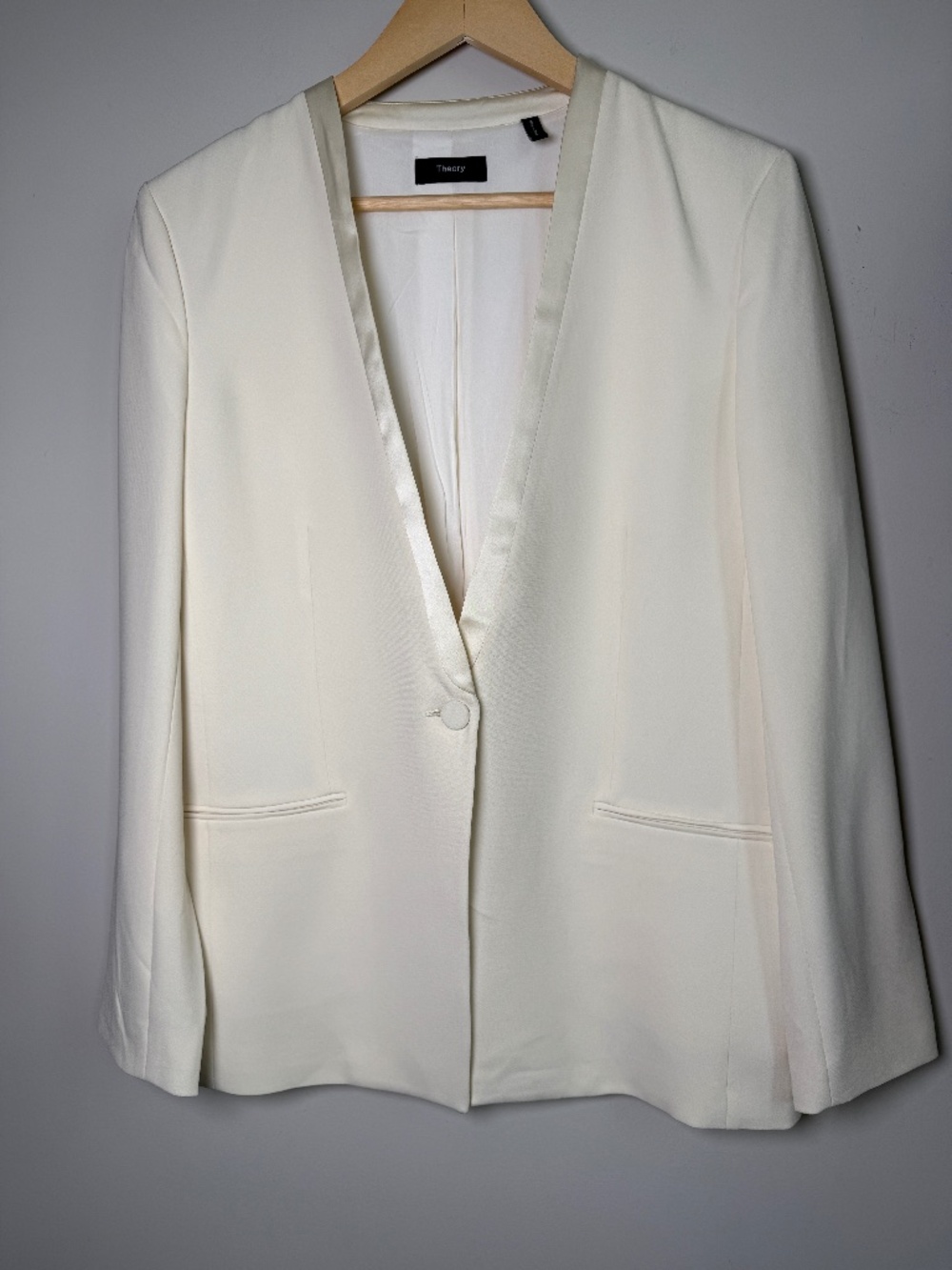 Theory Clean Tux Jacket Ivory Satin Lapel Blazer Sz 6